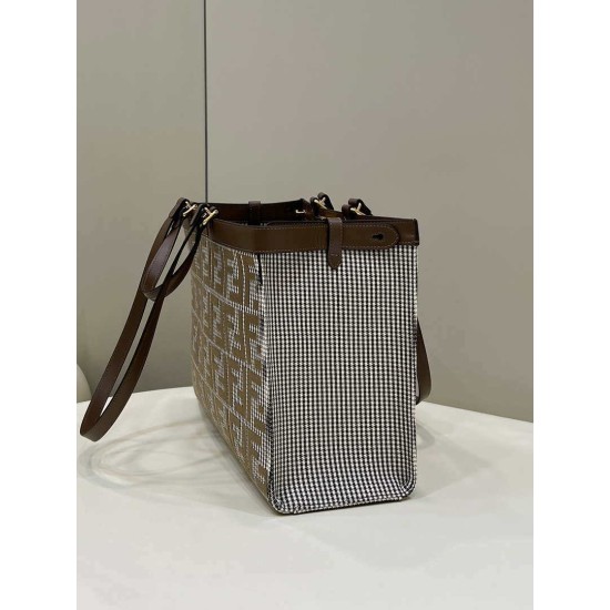 Replica X-Tote houndstooth wool shopper with FF embroidery 8BH374 Brown