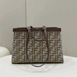 Replica X-Tote houndstooth wool shopper with FF embroidery 8BH374 Brown