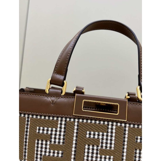 Replica X-Tote houndstooth wool shopper with FF embroidery 8BH374 Brown