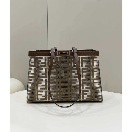 Replica X-Tote houndstooth wool shopper with FF embroidery 8BH374 Brown