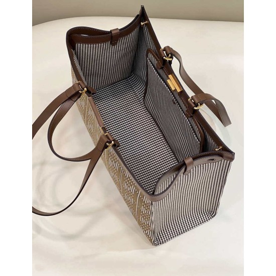 Replica X-Tote houndstooth wool shopper with FF embroidery 8BH374 Brown