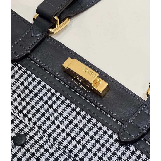 Replica X-Tote houndstooth wool shopper with FF embroidery 8BH374 Gray Replica X-Tote houndstooth wool shopper with FF embroidery 8BH374 Gray