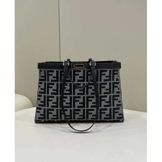 Replica X-Tote houndstooth wool shopper with FF embroidery 8BH374 Gray Replica X-Tote houndstooth wool shopper with FF embroidery 8BH374 Gray