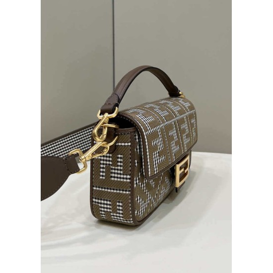 Replica Baguette 8BR600 houndstooth wool bag with FF embroidery Brown Replica Baguette 8BR600 houndstooth wool bag with FF embroidery Brown