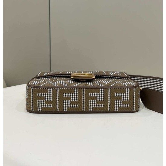 Replica Baguette 8BR600 houndstooth wool bag with FF embroidery Brown Replica Baguette 8BR600 houndstooth wool bag with FF embroidery Brown