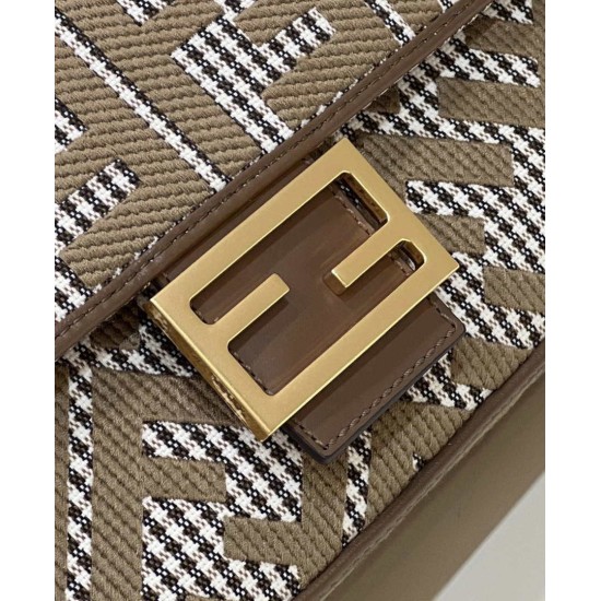 Replica Baguette 8BR600 houndstooth wool bag with FF embroidery Brown Replica Baguette 8BR600 houndstooth wool bag with FF embroidery Brown