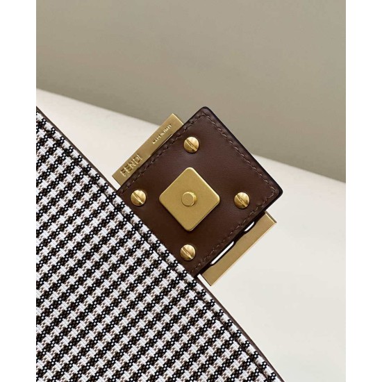 Replica Baguette 8BR600 houndstooth wool bag with FF embroidery Brown Replica Baguette 8BR600 houndstooth wool bag with FF embroidery Brown