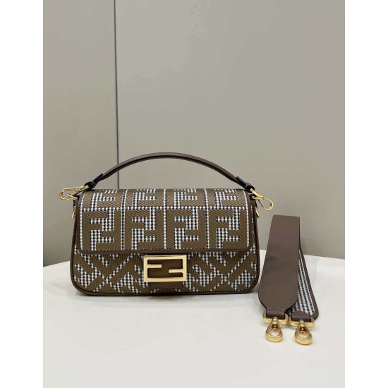 Replica Baguette 8BR600 houndstooth wool bag with FF embroidery Brown Replica Baguette 8BR600 houndstooth wool bag with FF embroidery Brown