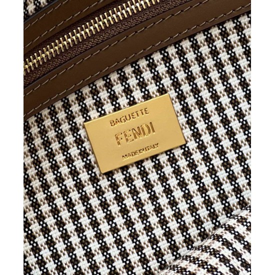 Replica Baguette 8BR600 houndstooth wool bag with FF embroidery Brown Replica Baguette 8BR600 houndstooth wool bag with FF embroidery Brown