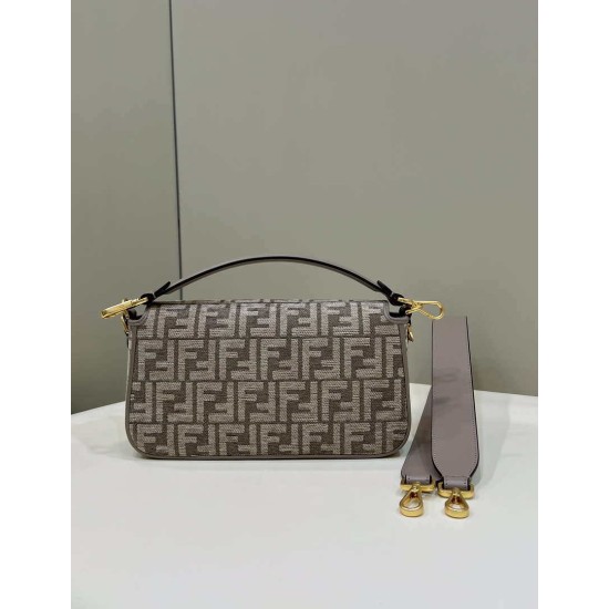 Replica 8BR600 Baguette Chain Midi FF tapestry fabric bag gray