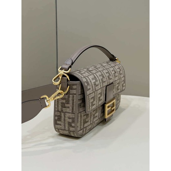 Replica 8BR600 Baguette Chain Midi FF tapestry fabric bag gray