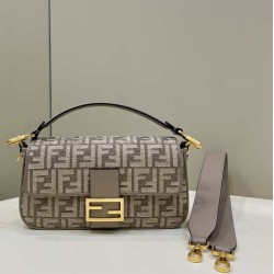 Replica 8BR600 Baguette Chain Midi FF tapestry fabric bag gray