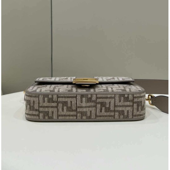Replica 8BR600 Baguette Chain Midi FF tapestry fabric bag gray