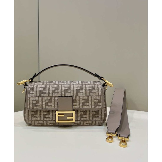 Replica 8BR600 Baguette Chain Midi FF tapestry fabric bag gray