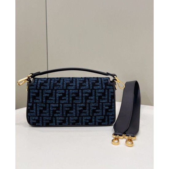 Replica Fendi 8BR600 Baguette Chain Midi FF tapestry fabric bag Navy Blue Replica Fendi 8BR600 Baguette Chain Midi FF tapestry fabric bag Navy Blue