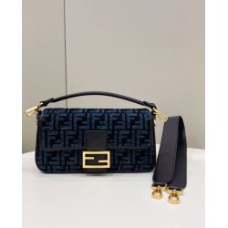 Replica Fendi 8BR600 Baguette Chain Midi FF tapestry fabric bag Navy Blue 