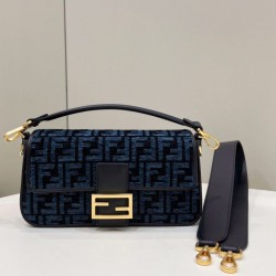 Replica Fendi 8BR600 Baguette Chain Midi FF tapestry fabric bag Navy Blue 