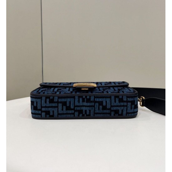 Replica Fendi 8BR600 Baguette Chain Midi FF tapestry fabric bag Navy Blue Replica Fendi 8BR600 Baguette Chain Midi FF tapestry fabric bag Navy Blue