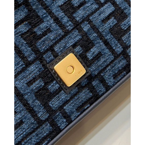 Replica Fendi 8BR600 Baguette Chain Midi FF tapestry fabric bag Navy Blue Replica Fendi 8BR600 Baguette Chain Midi FF tapestry fabric bag Navy Blue