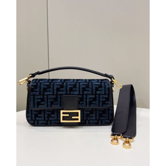 Replica Fendi 8BR600 Baguette Chain Midi FF tapestry fabric bag Navy Blue Replica Fendi 8BR600 Baguette Chain Midi FF tapestry fabric bag Navy Blue