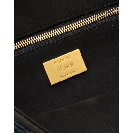 Replica Fendi 8BR600 Baguette Chain Midi FF tapestry fabric bag Navy Blue Replica Fendi 8BR600 Baguette Chain Midi FF tapestry fabric bag Navy Blue