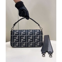 Fake Baguette 8BR600 houndstooth wool bag with FF embroidery Gray Replica