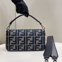 Fake Baguette 8BR600 houndstooth wool bag with FF embroidery Gray Replica