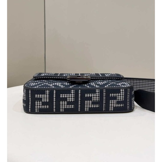 Fake Baguette 8BR600 houndstooth wool bag with FF embroidery Gray Replica Fake Baguette 8BR600 houndstooth wool bag with FF embroidery Gray Replica