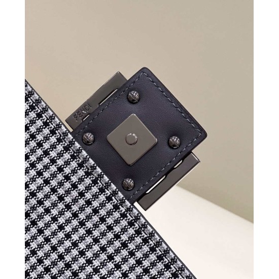 Fake Baguette 8BR600 houndstooth wool bag with FF embroidery Gray Replica Fake Baguette 8BR600 houndstooth wool bag with FF embroidery Gray Replica