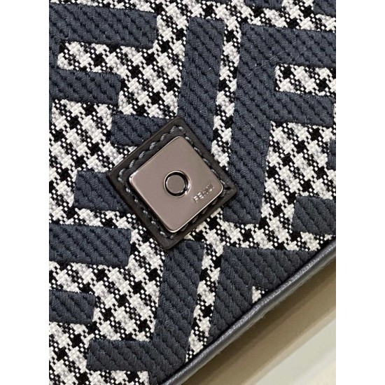 Fake Baguette 8BR600 houndstooth wool bag with FF embroidery Gray Replica Fake Baguette 8BR600 houndstooth wool bag with FF embroidery Gray Replica