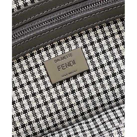 Fake Baguette 8BR600 houndstooth wool bag with FF embroidery Gray Replica Fake Baguette 8BR600 houndstooth wool bag with FF embroidery Gray Replica