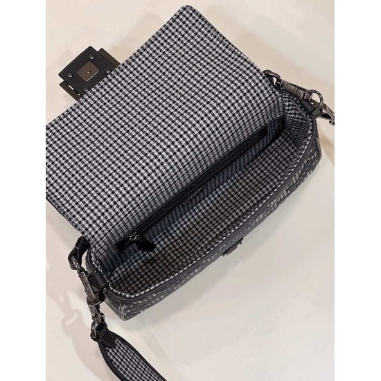 Fake Baguette 8BR600 houndstooth wool bag with FF embroidery Gray Replica Fake Baguette 8BR600 houndstooth wool bag with FF embroidery Gray Replica