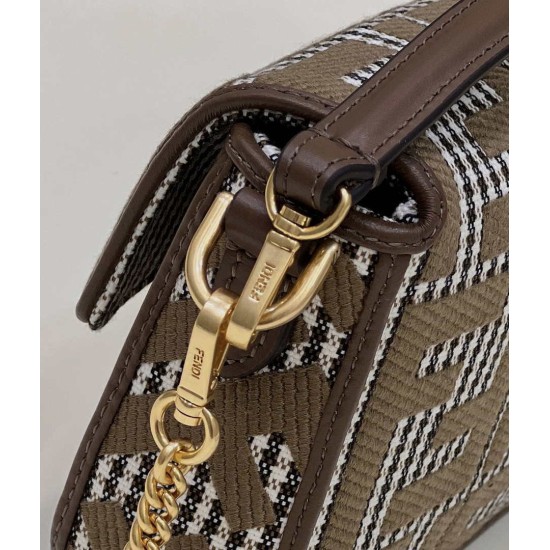 Fake 8BS017 Mini Baguette houndstooth wool bag with FF embroidery Brown Replica Replica 8BS017 Mini Baguette houndstooth wool bag with FF embroidery Brown