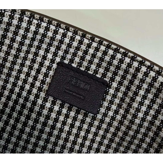 Fake 8BS017 Mini Baguette houndstooth wool bag with FF embroidery Brown Replica Replica 8BS017 Mini Baguette houndstooth wool bag with FF embroidery Brown