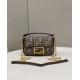 Fake 8BS017 Mini Baguette houndstooth wool bag with FF embroidery Brown Replica Replica 8BS017 Mini Baguette houndstooth wool bag with FF embroidery Brown