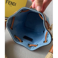 Fake Mon Tresor bucket Bag with tone-on-tone FF motif embroidery 8BS010 Blue Replica