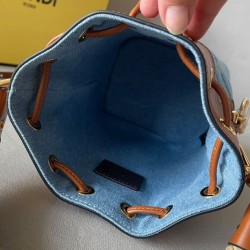Fake Mon Tresor bucket Bag with tone-on-tone FF motif embroidery 8BS010 Blue Replica