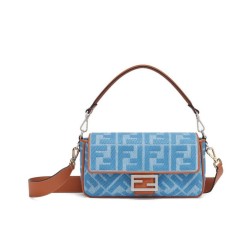 Replica Medium Baguette Bag 8BR600 denim with tone-on-tone embroidered FF motif Blue