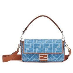Replica Medium Baguette Bag 8BR600 denim with tone-on-tone embroidered FF motif Blue