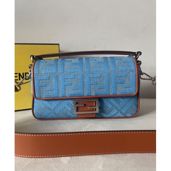 Fake Medium Baguette Bag 8BR600 denim with tone-on-tone embroidered FF motif Blue Replica Replica Medium Baguette Bag 8BR600 denim with tone-on-tone embroidered FF motif Blue