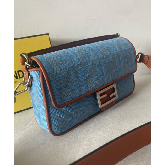 Fake Medium Baguette Bag 8BR600 denim with tone-on-tone embroidered FF motif Blue Replica Replica Medium Baguette Bag 8BR600 denim with tone-on-tone embroidered FF motif Blue