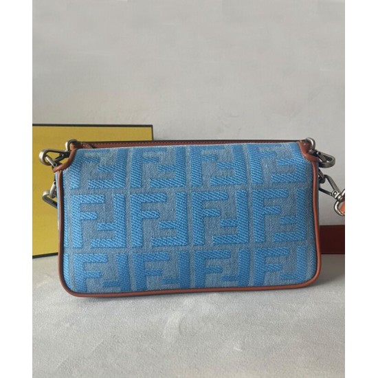 Fake Medium Baguette Bag 8BR600 denim with tone-on-tone embroidered FF motif Blue Replica Replica Medium Baguette Bag 8BR600 denim with tone-on-tone embroidered FF motif Blue