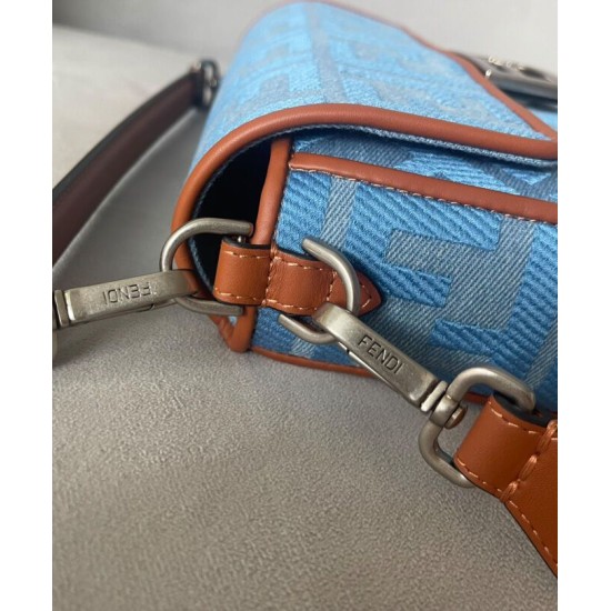 Fake Medium Baguette Bag 8BR600 denim with tone-on-tone embroidered FF motif Blue Replica Replica Medium Baguette Bag 8BR600 denim with tone-on-tone embroidered FF motif Blue