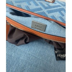 Replica Medium Baguette Bag 8BR600 denim with tone-on-tone embroidered FF motif Blue