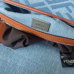 Replica Medium Baguette Bag 8BR600 denim with tone-on-tone embroidered FF motif Blue