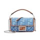 Fake Baguette Mini Bag 8BS017 denim FF motif embroidery Blue Replica