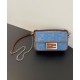 Fake Baguette Mini Bag 8BS017 denim FF motif embroidery Blue Replica