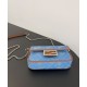Fake Baguette Mini Bag 8BS017 denim FF motif embroidery Blue Replica