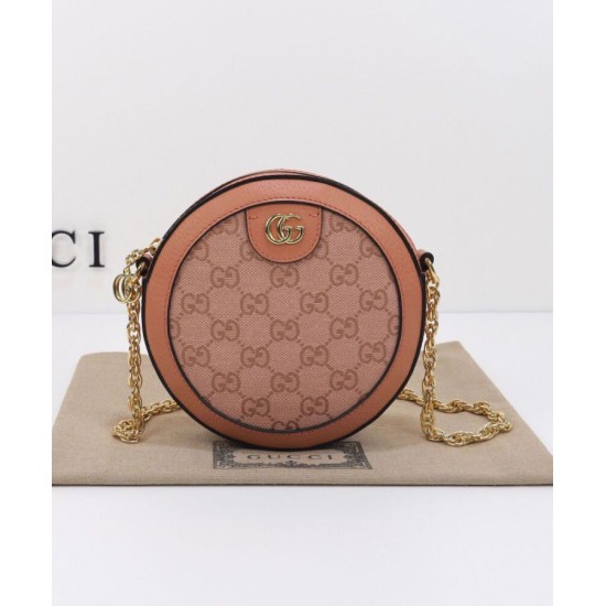 Fake Gucci Ophidia GG Mini Round Shoulder Bag 550618 Pink Replica