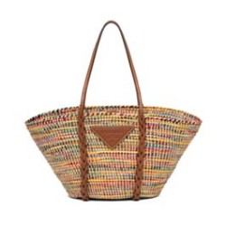 Replica Prada Straw And Leather Tote Bag 1BG312 Coffee